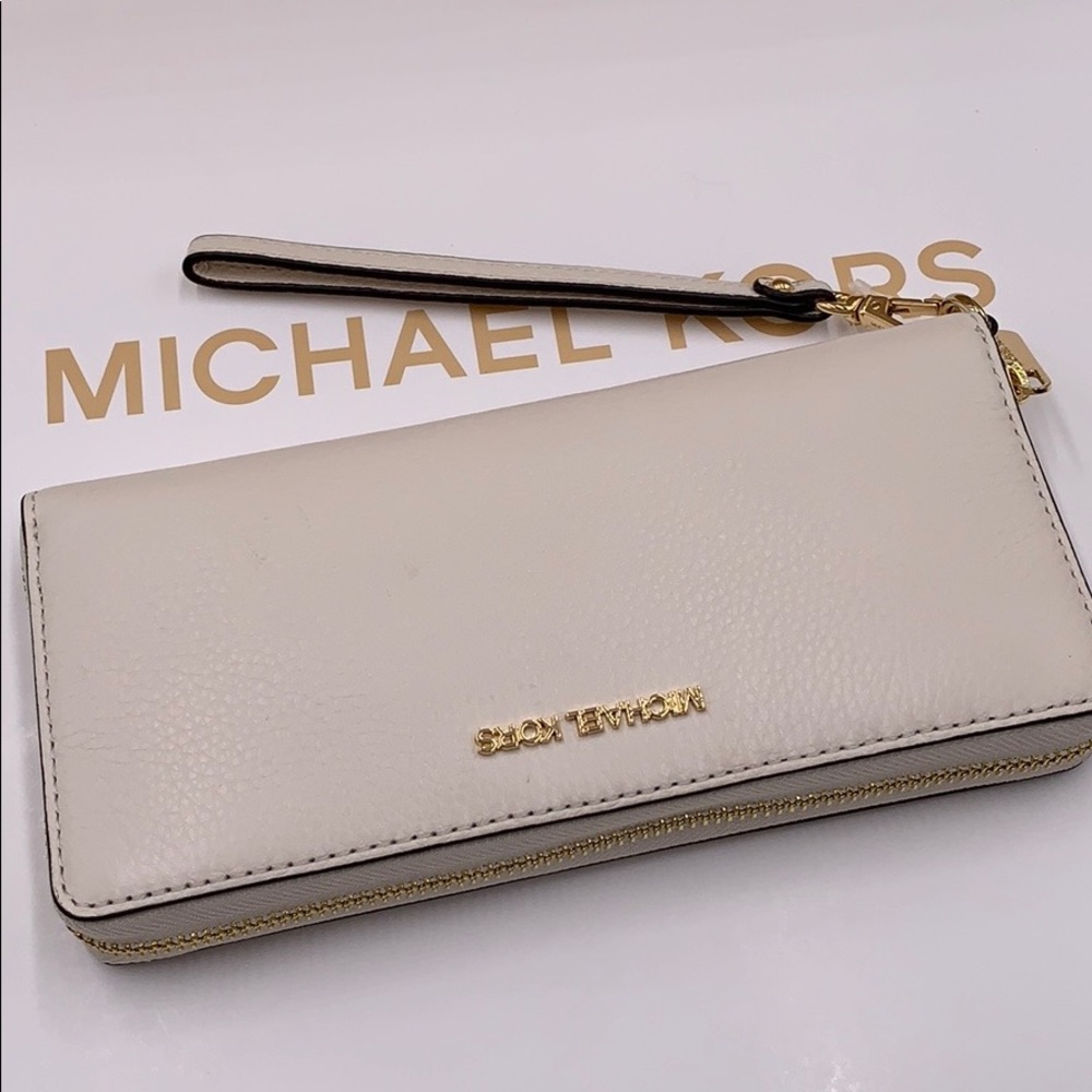 MICHAEL KORS Jet Set Travel Continental Zip Wristlet Wallet Optic White - Picture 7 of 14